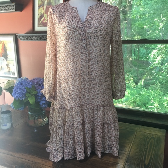 Rose & Olive Drop Waist Boho Style Print Dress - Picture 2 of 7